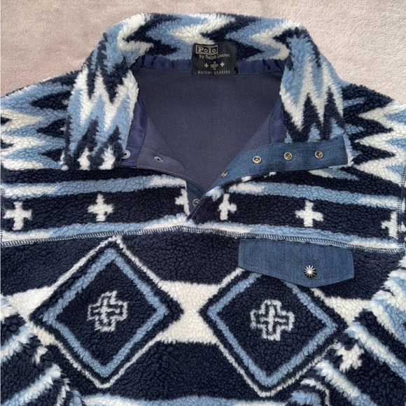 PRL x Naiomi Glasses Fleece Pullover Leather Trimmed Size L - Picture 5 of 13